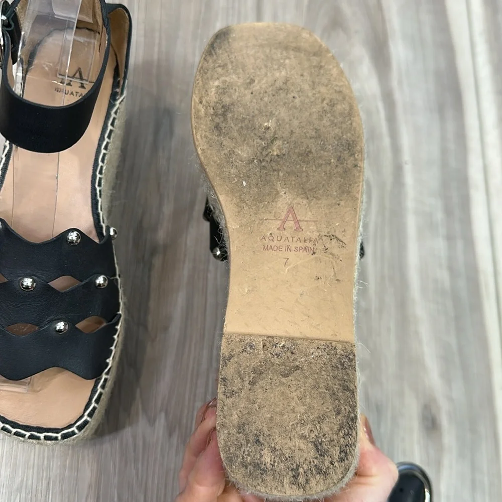 Aquatalia Brianne leather studded espadrille sandals size 7